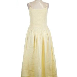 Lucy Paris Light Yellow Smocked Midi Dress